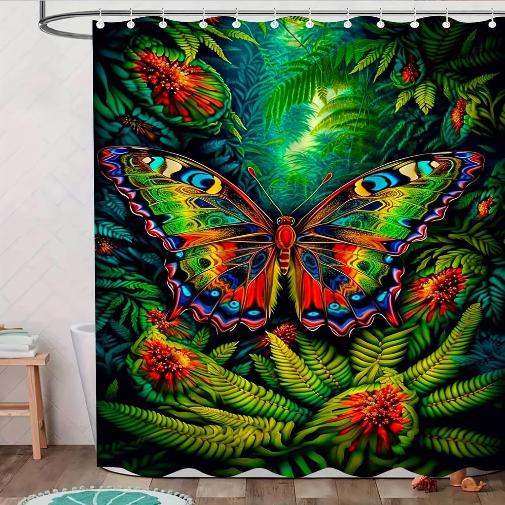 1pc a Stunning Jungle Butterfly Shower Curtain, Featuring an Elegant Design for Upscale Bathroom Decor
