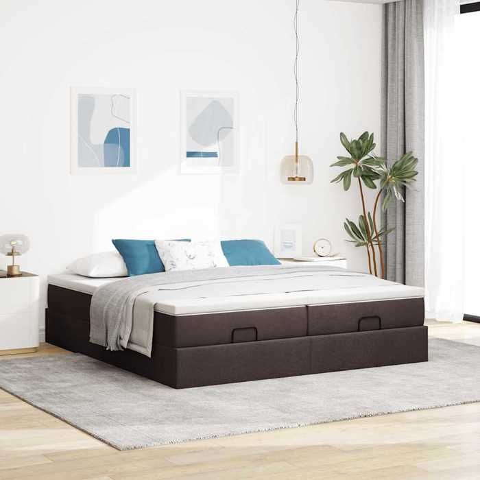 Exclusive House - Ottoman Bed Frame with Dark Brown Mattress 180x200 Cm Fabric