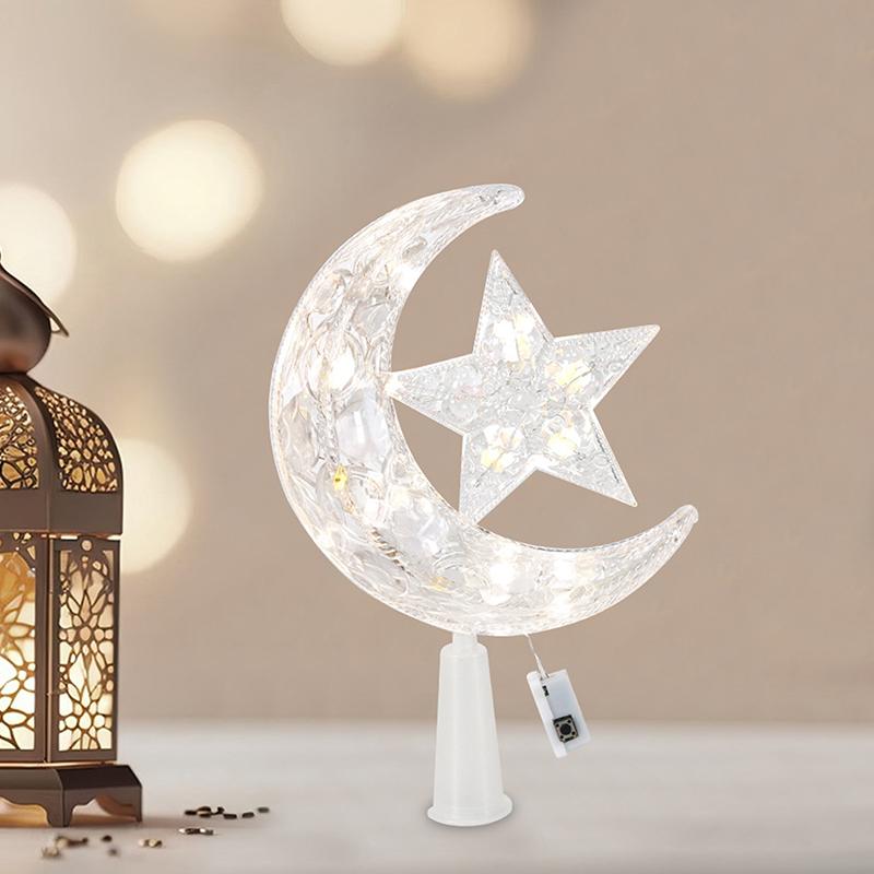 LED Mond Stern Weihnachtsbaumspitze Licht Dekorative Mond Stern Lampe für Eid Mubarak Muslimischer Schmuck Ramadan Dekoration