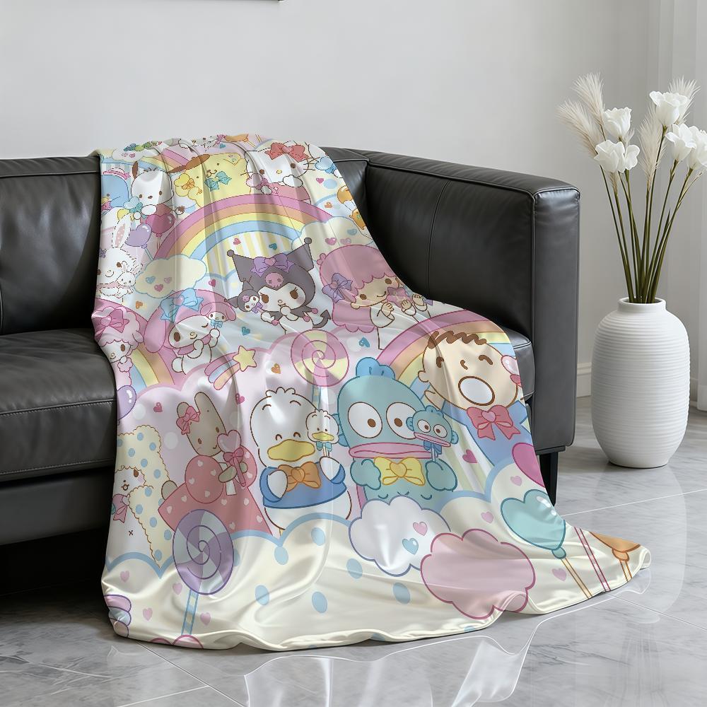 Kawaii S-sanrioS Chibi Blanket Soft Throw Blanket for Home Bedroom Bed Sofa Picnic Travel Office Rest Cover Blanket Gift