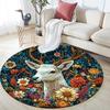 Deer Floral Round Area Rug,Carpet Rug for Living Room Bedroom Sofa Playroom Decor,Non-slip Floor Mat
