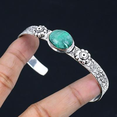 Natürlicher Malachit Edelstein Armreif Verstellbar 925er Sterling Silber Für Mädchen