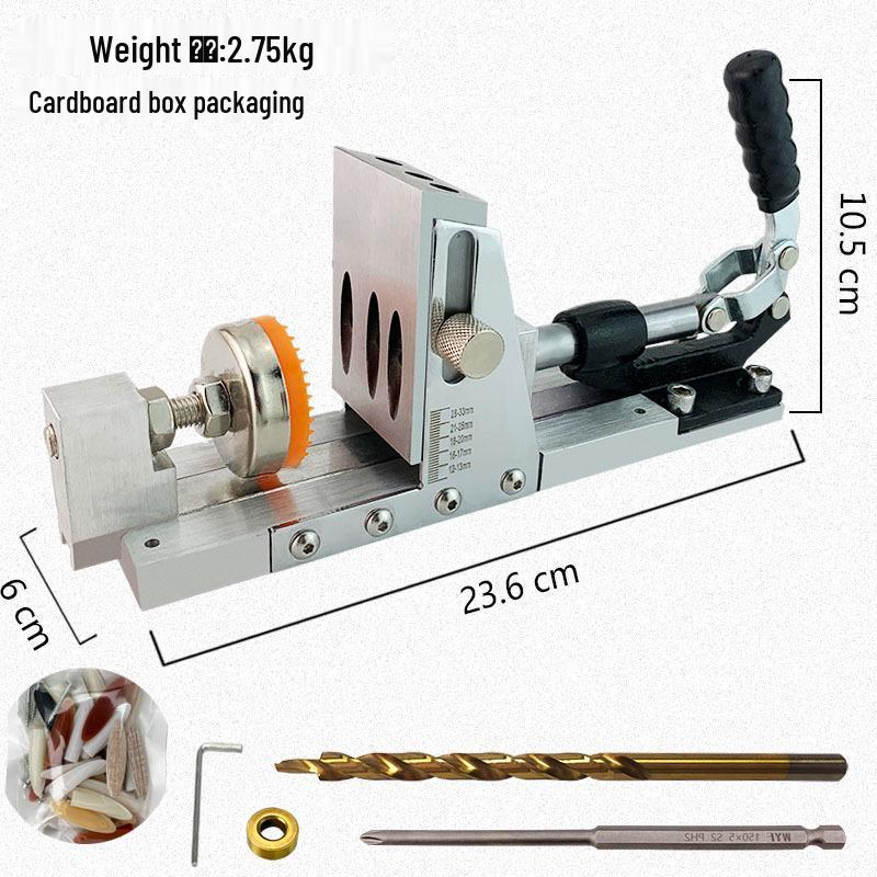 Second-Gen Woodworking Pocket Hole Jig with Angled Drill Bit and Hardened Toolset