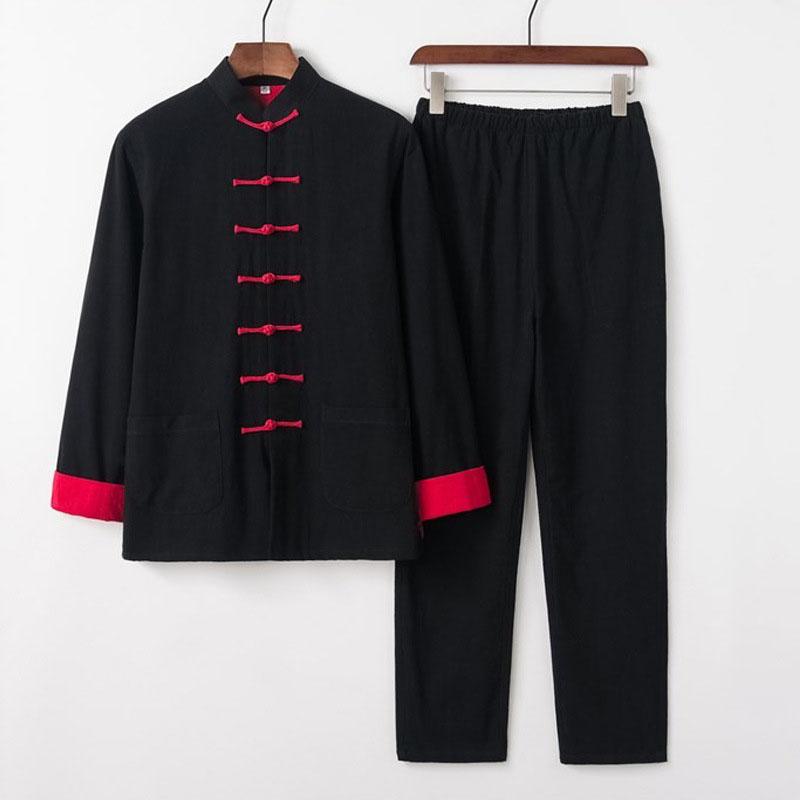 Tradiční čínský styl Muži Bavlněné Lněné Topy Kalhoty Hanfu Tang Suit Kung Fu Tai Chi Jednotná orientální móda Soupravy oblečení
