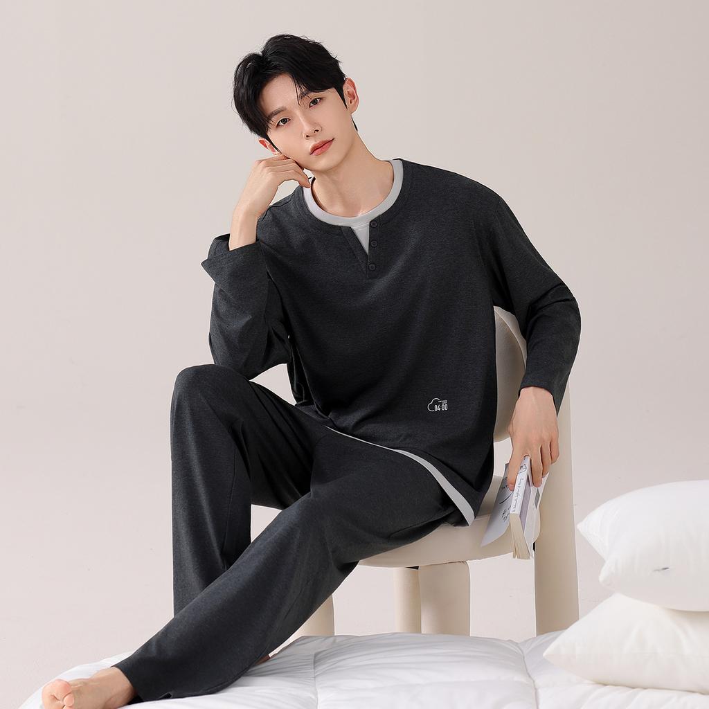 Pajamas Men'S Spring And Autumn Modal Cotton Long Sleeve Casual Large Size Striped Loungewear Set