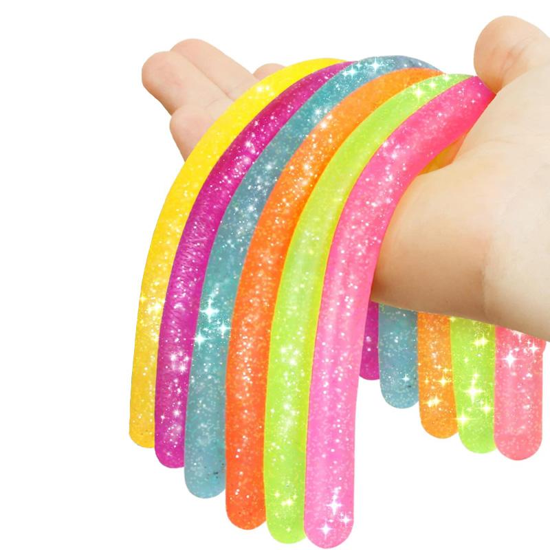 Toys 5PCS Glitter Stretchy Strings Jumbo Colorful Fidget Noodles Squeeze Release Anxiety For ADHD Autism Sensory Products Kids