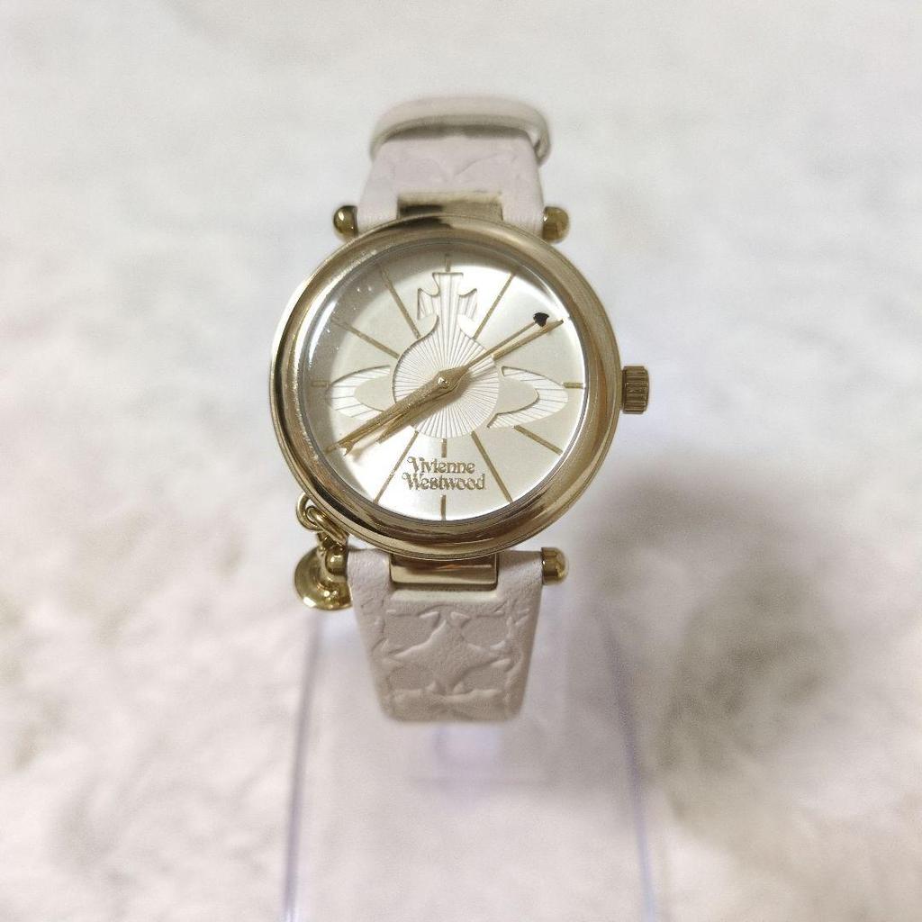 Used Vivienne Westwood White Leather Analog Watch Orb 2 Gold