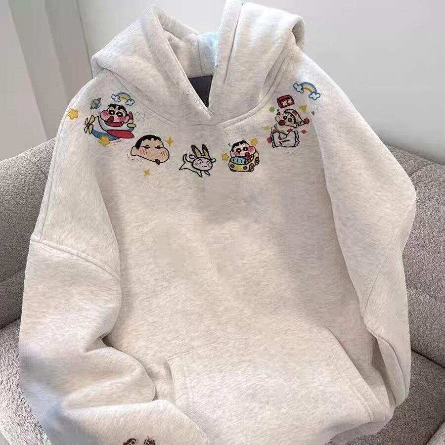 Youth Velvet Cartoon Hooded Sweatshirt - Casual Autumn/Winter Trend for Couples