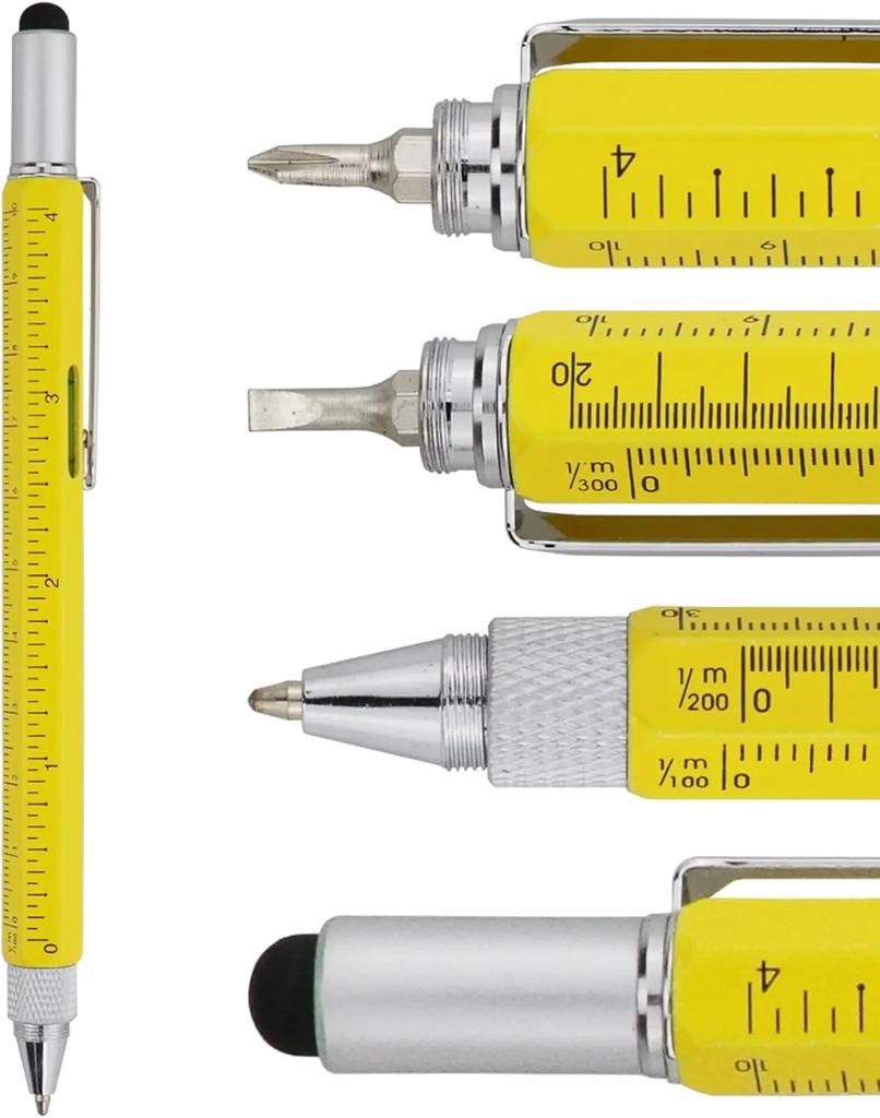 Gifts Multi Tech Tool Pen 6 In 1 Stylus Pen - Screwdriver Pen With Ruler, Levelgauge, Ballpoint Pen Black Ink (silver)