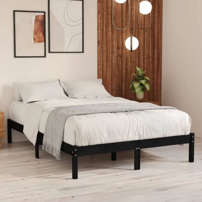 VidaXL Cadre de lit Noir Bois massif 150x200 cm Très grand 810026