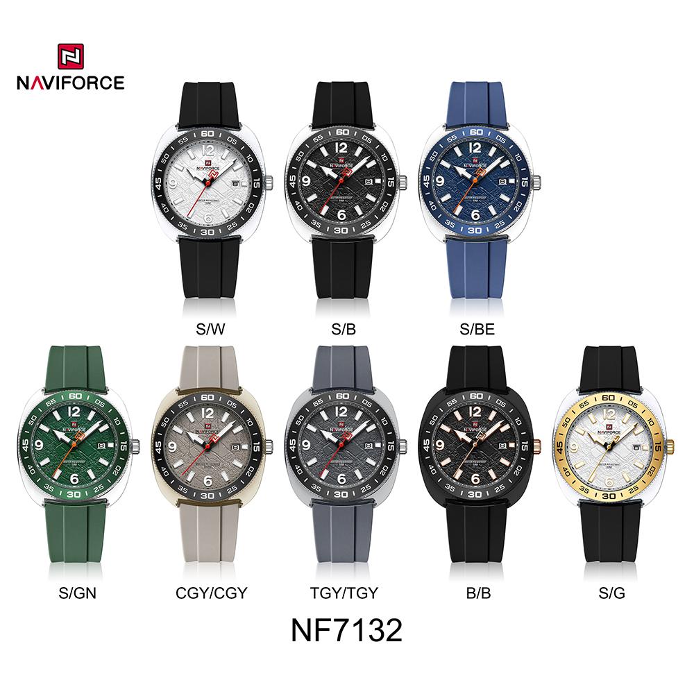 NAVIFORCE Original Men Calendar Watch Quartz Movement Round Case Luminous Pointer 50m Waterproof Silicone Strap Men Casual Watch NF7132