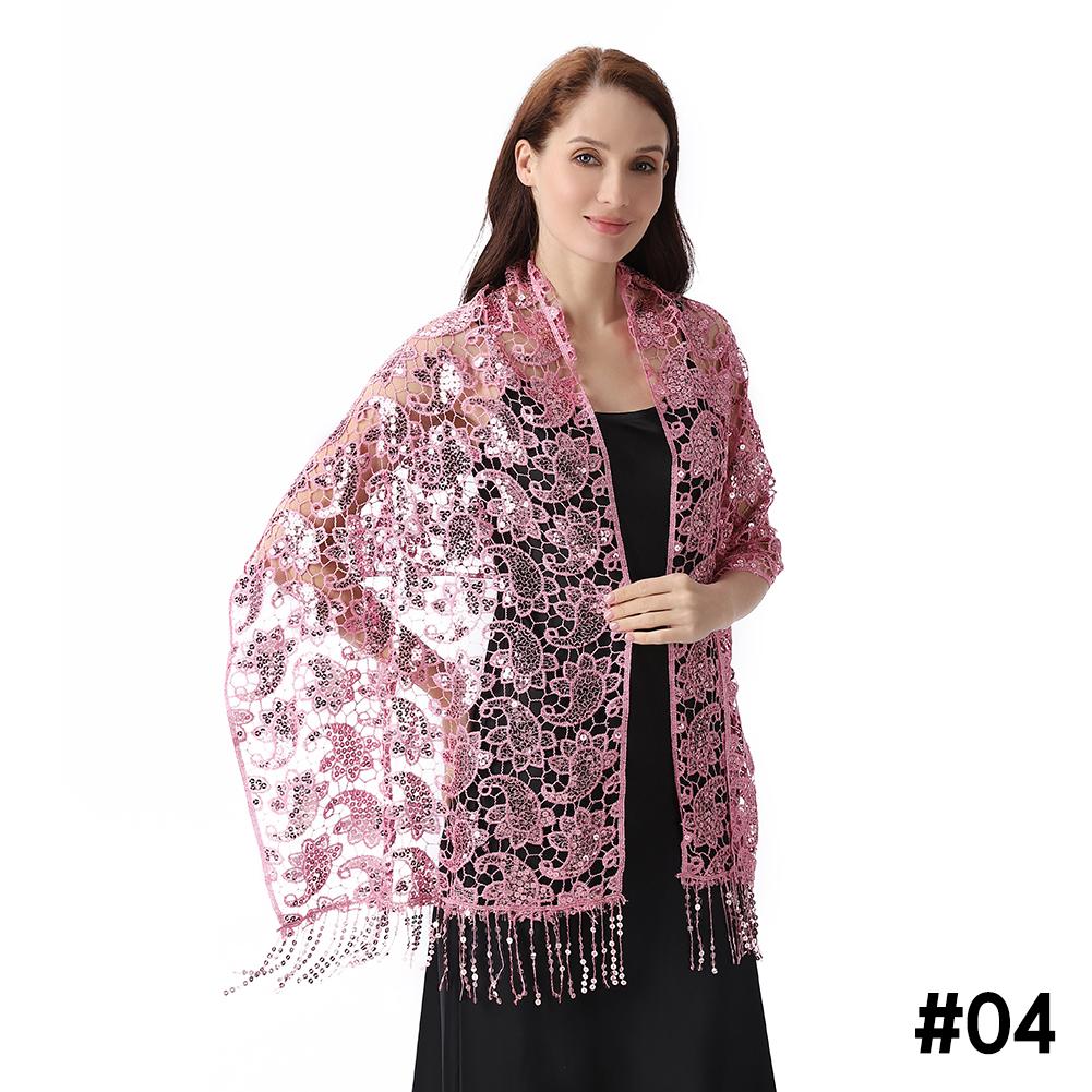 Lace & Sequins Shawl Wraps for Evening Dresses Wedding Decoration Scarf Elegant Hijab Cover for Ramadan Festivals Women's Modest Fashion Floral Shawl