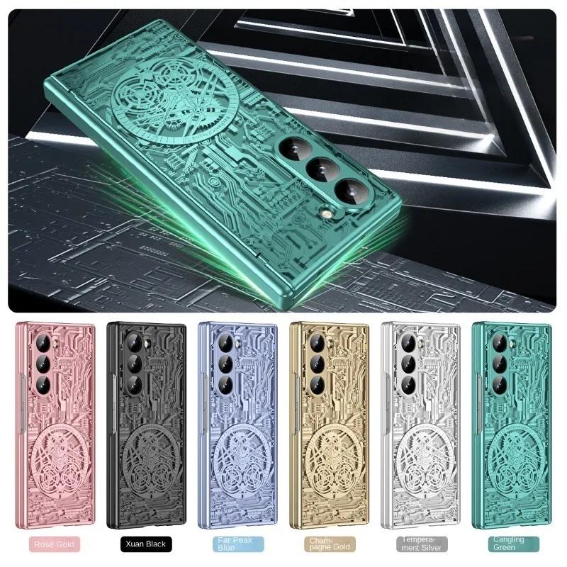 Electroplated Plastic Phone Case for Samsung Galaxy Z Fold 7 6 5 4 3 Fold6 Fold5 Fold4 Fold7 Hard Shell Hinge Protection Cover