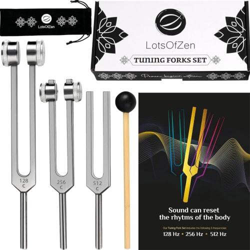 Healing Tuning Forks (128Hz, 256Hz, 512Hz) ? Tuning Fork Medical Set with Body Weights for Chakra Healing ? Yoga and Meditation Accessories ? Frequenc