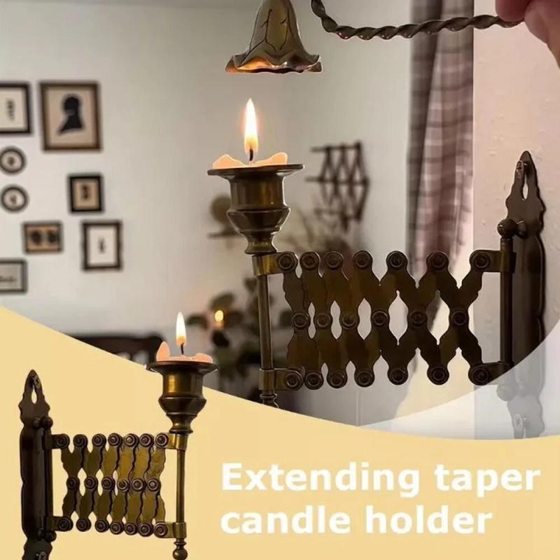 Vintage Style Extendable Taper Candle Holder Wall Mounted Candlestick Rack Decor