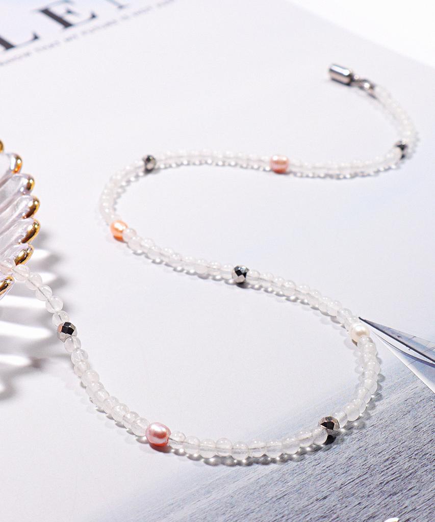 Polalita Pastel Pearl Selenite Necklace (Plt-Nl-104_Wt)