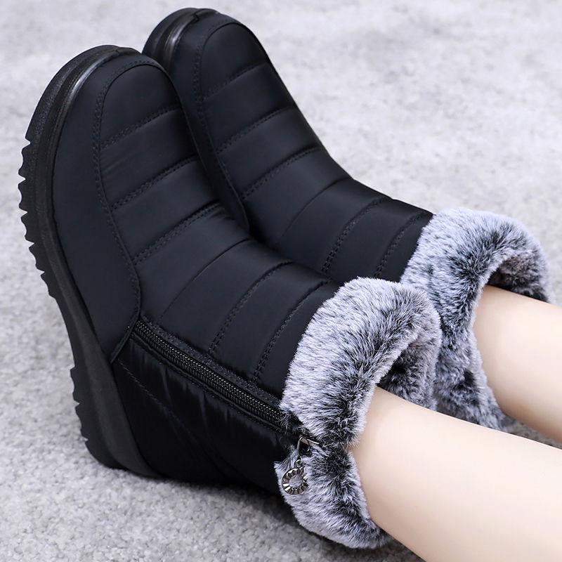 Warm Winter Boots for Women,Slip-Resistant Plush Lined Snow Ankle Boots,Comfortable Mid-Calf Thermal Booties for Mother Older Adults