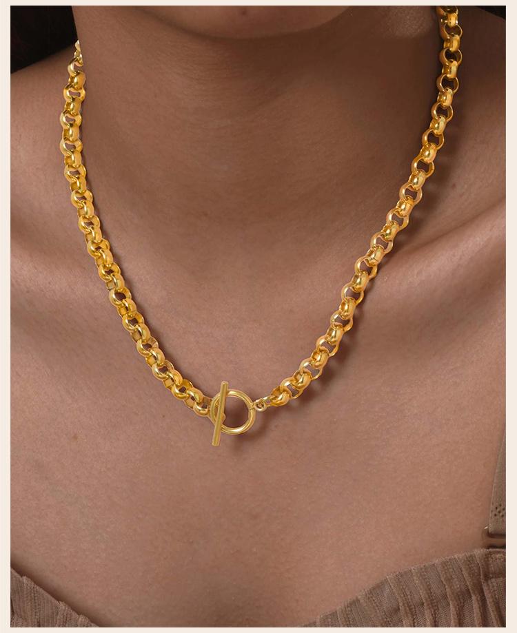 Stainless Steel Chunky Chain Choker Necklace for Women, Thick Rolo Link Toggle Necklace, Waterproof OT Jewelry