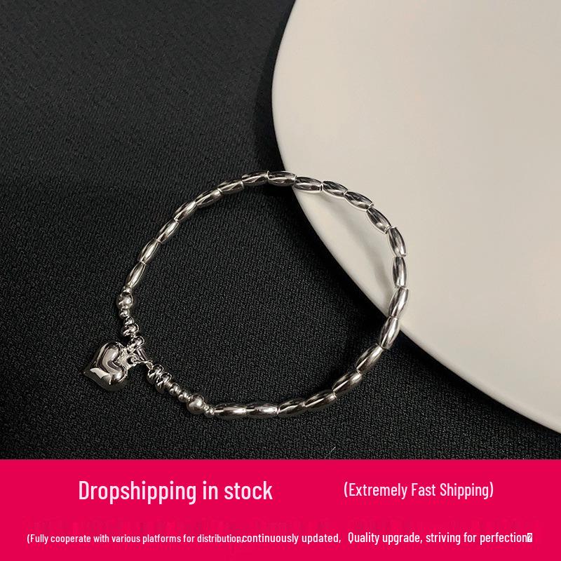 2023 Handmade 925 Sterling Silver Heart & Bead Bracelet for Women