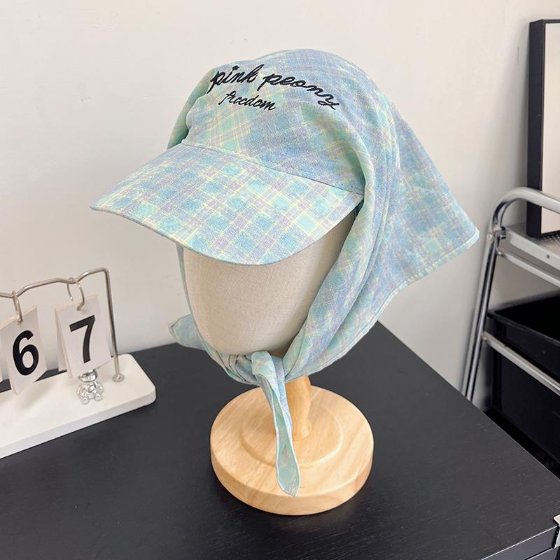 New Korean Original Ins Plaid Triangle Scarf Cap Women'S Y2K Spicy Girl Bucket Hat Trendy Sun Protection Summer Hat Baseball Cap