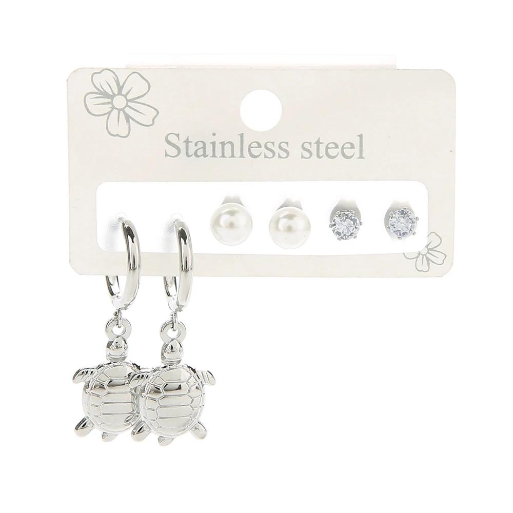 Ladies' New Exquisite Three Piece Earrings Luxury 18K Gold Earrings Stainless Steel Party Fashion Jewelry