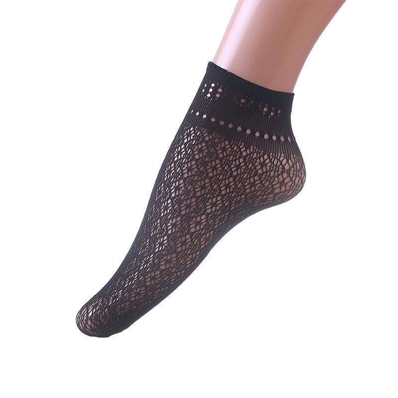 Calzini da donna in rete nera a pois con pizzo - Estivi, Sottili, Corti e Casual