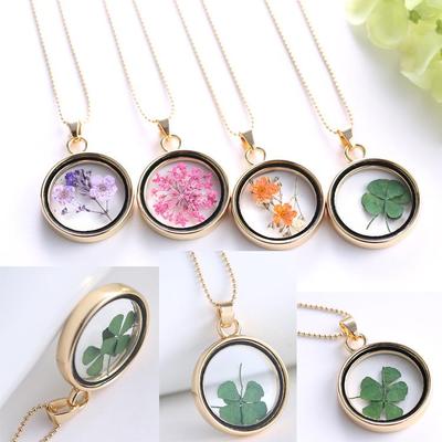 Collana Creativa in Lega Euro-Americana con Ciondolo Fiore Secco Quadrifoglio