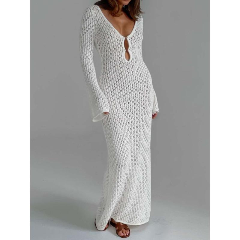 

Женские летние сексуальные пляжные платья с длинным рукавом и открытыми плечами S белый