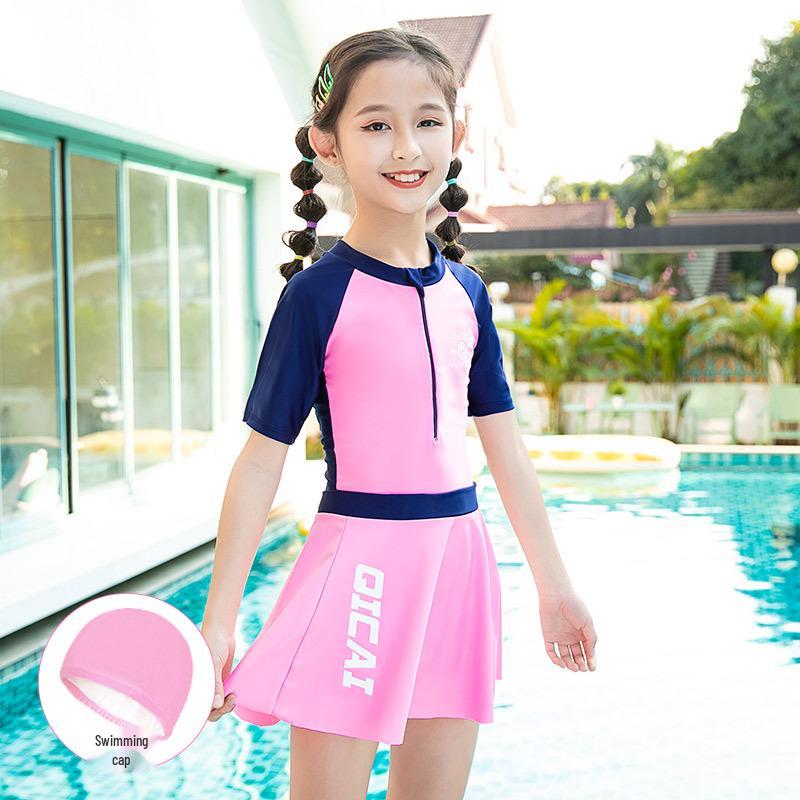 

2021 Девочки Слитный Купальник для Похудения с Юбкой - Милый Дизайн, Прикрывающий Живот, для Детей Среднего и Большого Возраста L