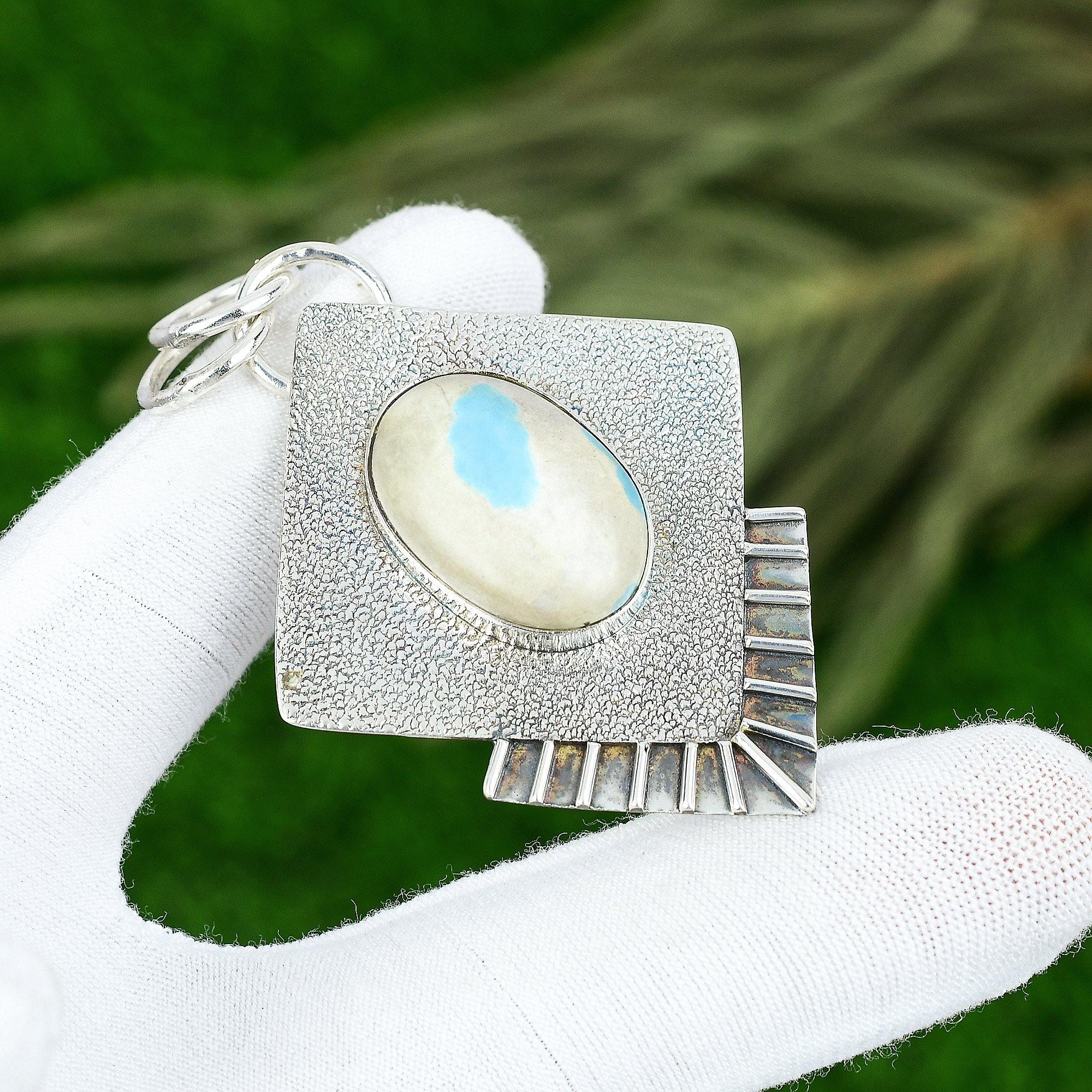 

Wedding Gift For Her 925 Silver Natural Tibetan Turquoise Gemstone Pendant