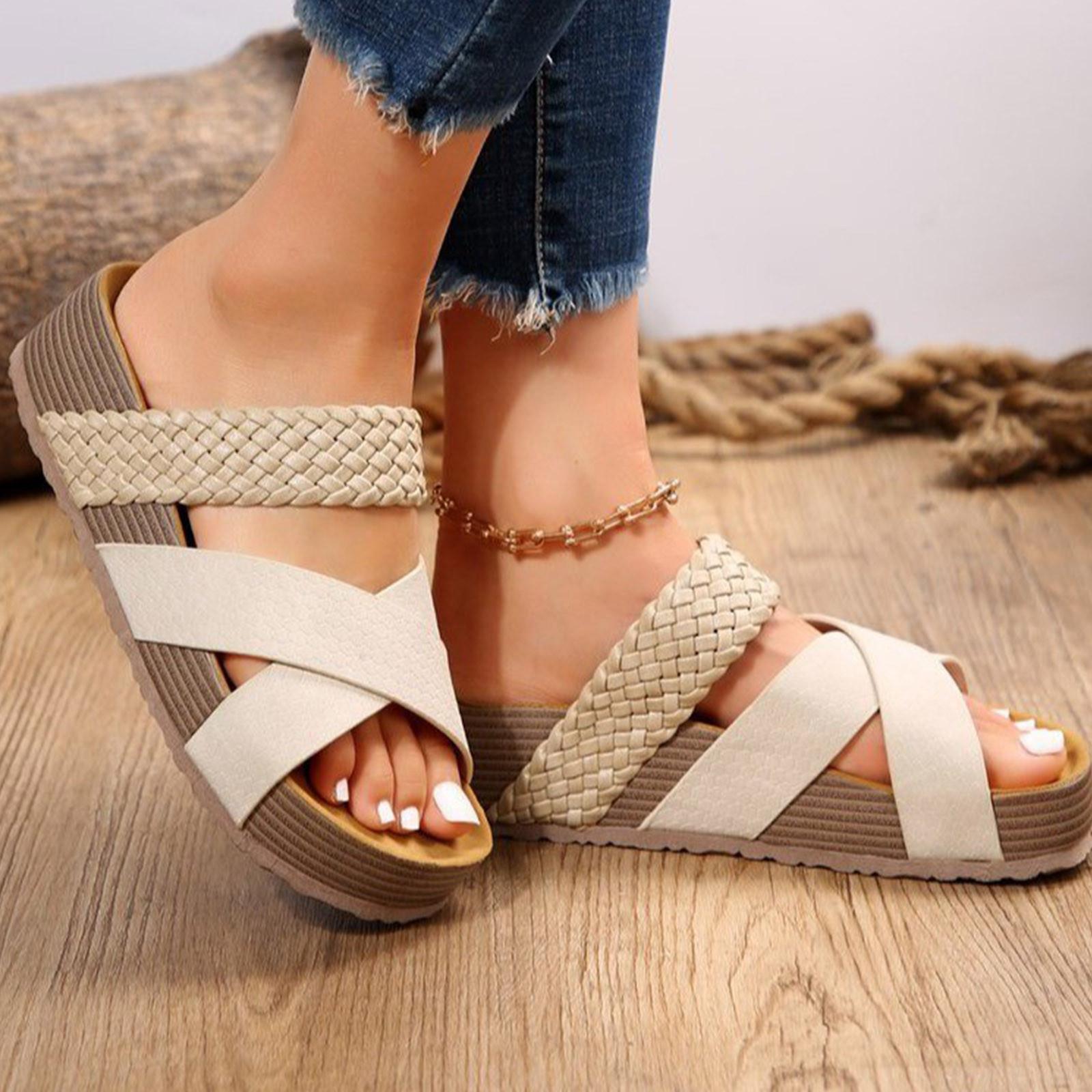 Women s Casual Flat And Thick Soled Slippers With Cross Shaped Sandals 38