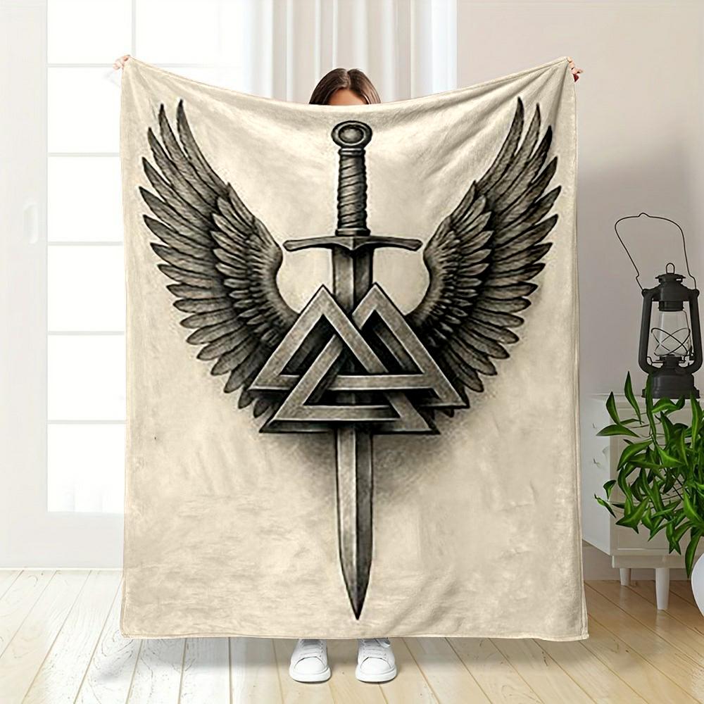 Viking symbols and sword patterned bedroom blanket, a Keep warm bedroom blanket suitable for living room and bedroom sofas