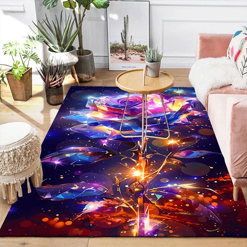1pc Crystal Rose Design Indoor Area Rug - Soft, Anti-Slip, and Durable Gaming Room Decor for Bedroom