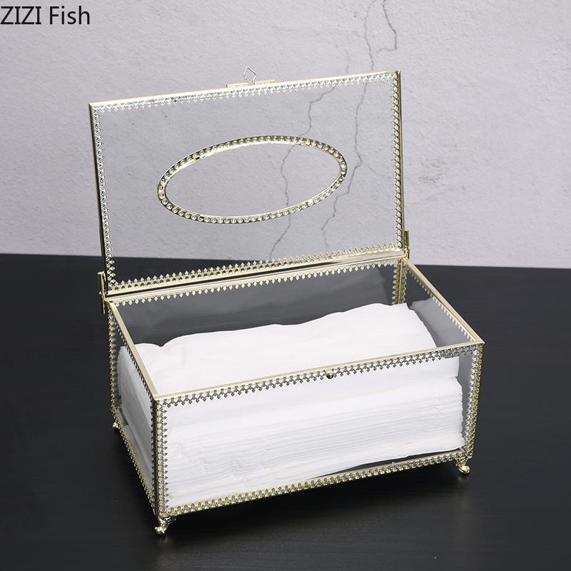 Europäische Kreative Glas-Taschentuchbox Einfache Wohnzimmer-Haushalts-Transparente Taschentuchbox Nordische Luxus-Leichtluxus-Serviettenablage