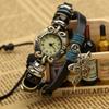 Handmade Butterfly Beads Bracelet Quartz Watch Clock Women Man Lovers Vintage Retro Bracelet Leather Strap Bracelets Dress Watch