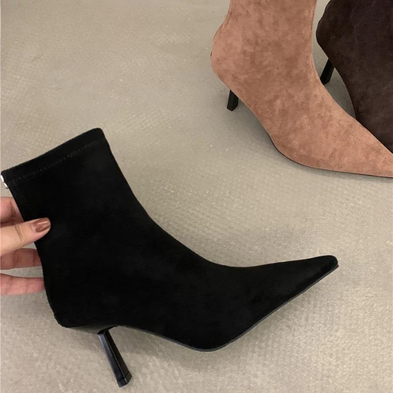 Autumn High Heel Stretch Slim Women Ankle Boots Autumn Ladies Elegant Pointed Toe Short Botas Zapatos De Mujer