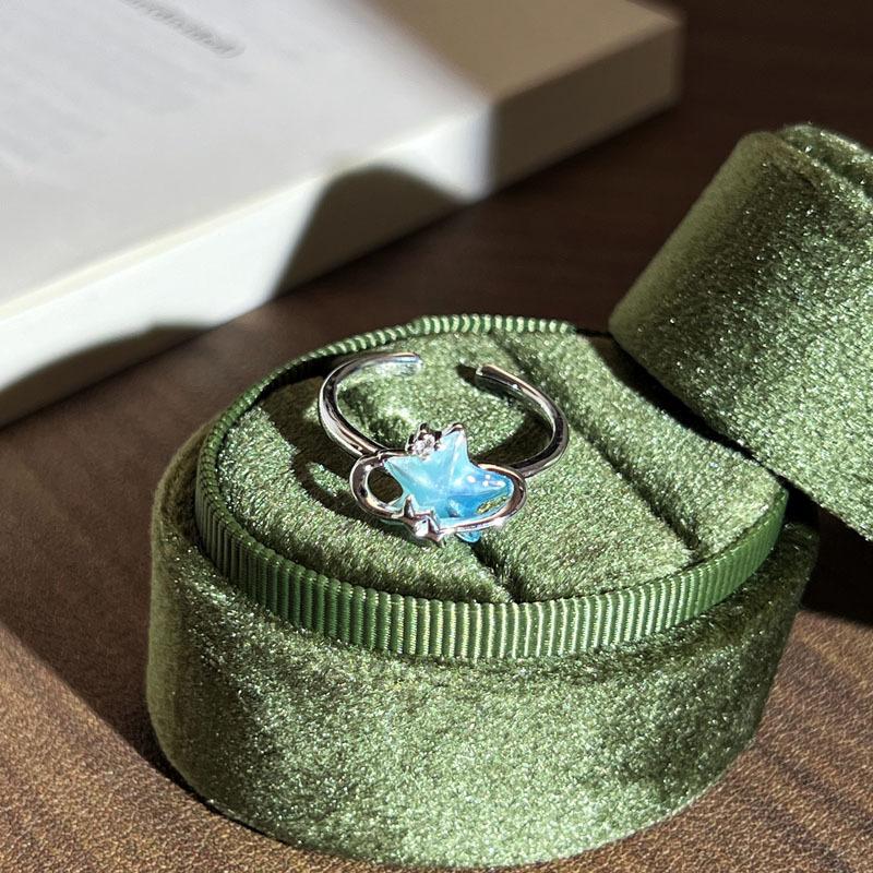 

2026 Star Love Flower Ice Blue Small Broken Diamond Flower Butterfly Sweet Opening Ring Schoolgirl Simple Versatile Light Luxury Ring Resizable