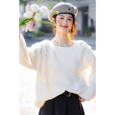 Mokana Women's Plus Size 3D Floral Knitted Long Sleeve Sweater
