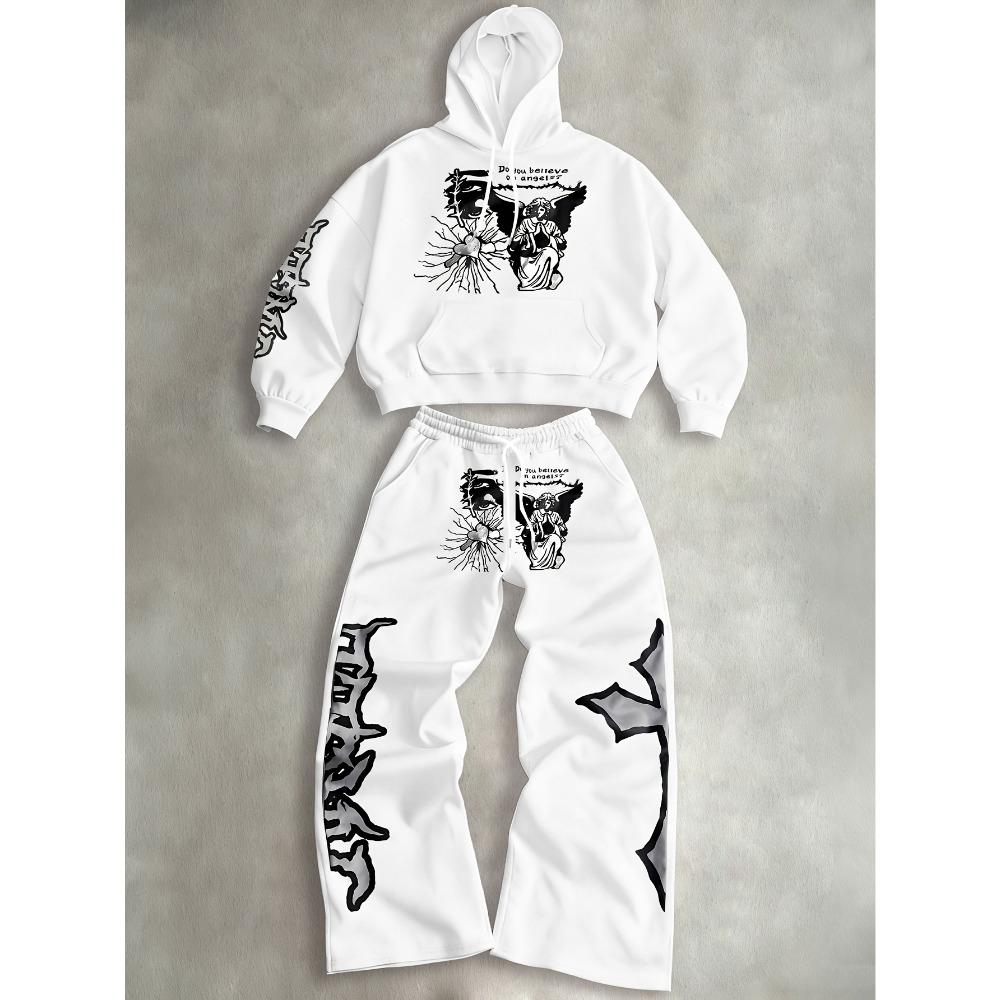 Trendy Autumn and Winter Sportswear Set, Men's Multifunctional Drawstring Hooded Sweatshirt and Casual Sweatpants
