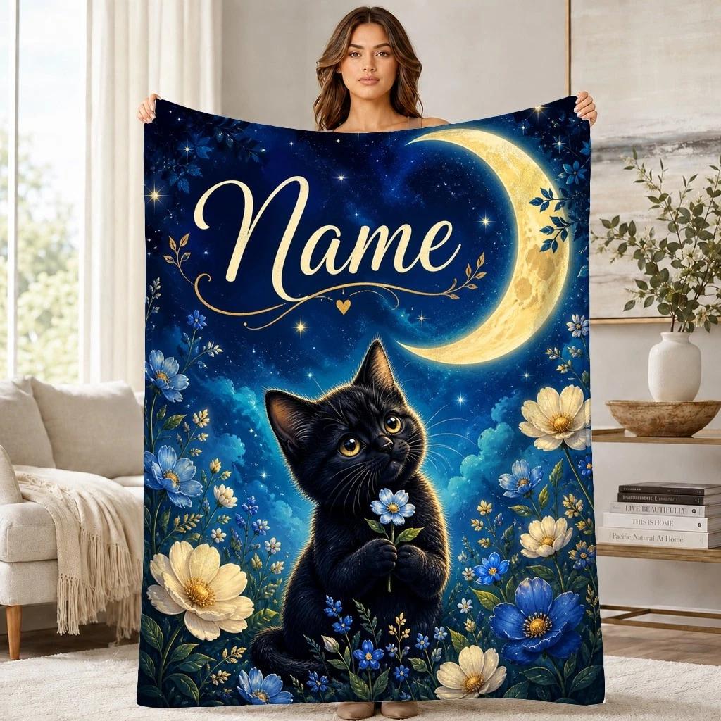 Black Cat Moon Coral Fleece Blanket
