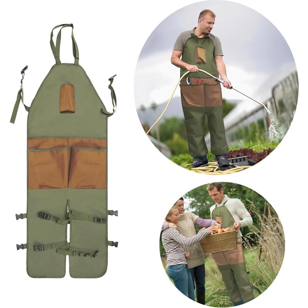 Gartenschürze,Schürze Mann,Ernteschürze mit Taschen,Wasserdicht,Verstellbar,Verstärkte Knie zum Rasenmähen und Rasenpflege