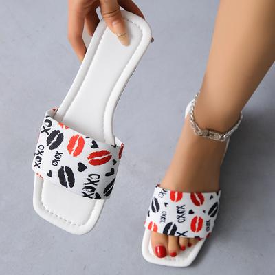 Sandalen Neue Graffiti muster Frauen Familie Flache Unterseite Hausschuhe Frauen Hause Anti Slip Haar Mode Öffnen Sandalen Frau