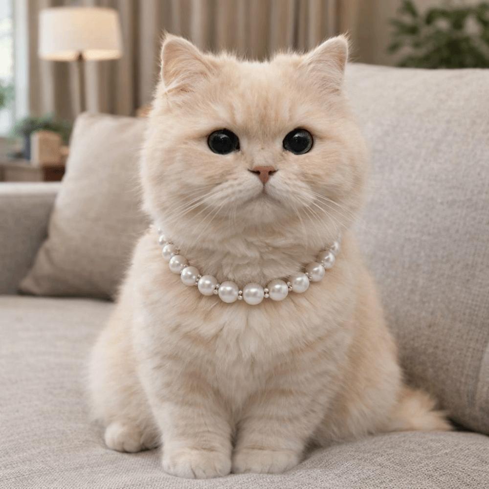 Bling Cat Bead Collar Adjustable Pet Simulated Pearl Collar Fashionable Cat Princess Collars  Party