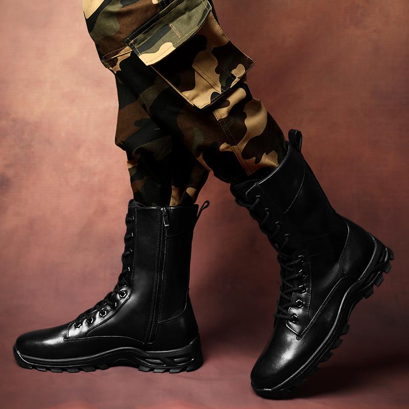 Luxury Man Genuine Leather Motorcycle Boots Winter Short Plush Warm High Top Boots Outdoor Leisure Walking Shoes Big Size 37-47