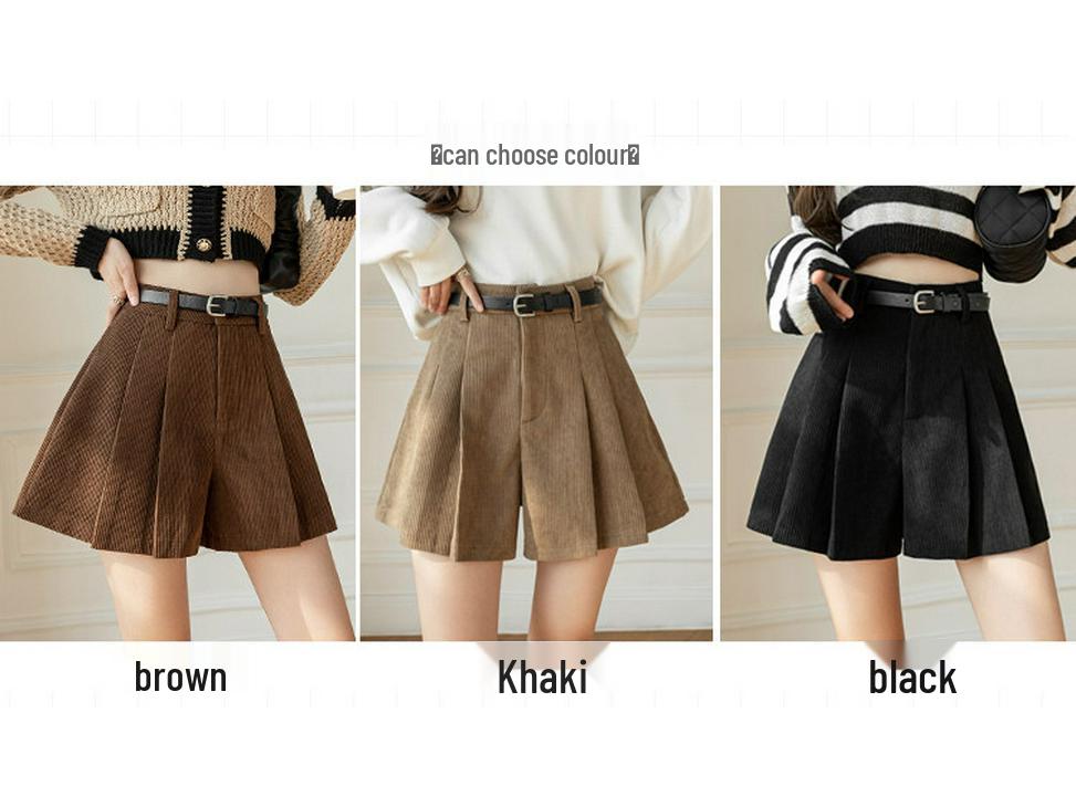 Women's High Waist Corduroy A-line Wide Leg Shorts - Autumn/Winter 2025 Collection