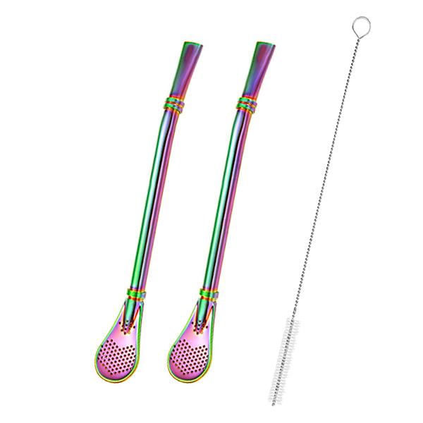 2pcs Yerba Mate Bombilla Stainless Steel Straw Loose Leaf Tea Infuser Dringking Spoons Filter Stirring Straws W Cleaning Brush 5