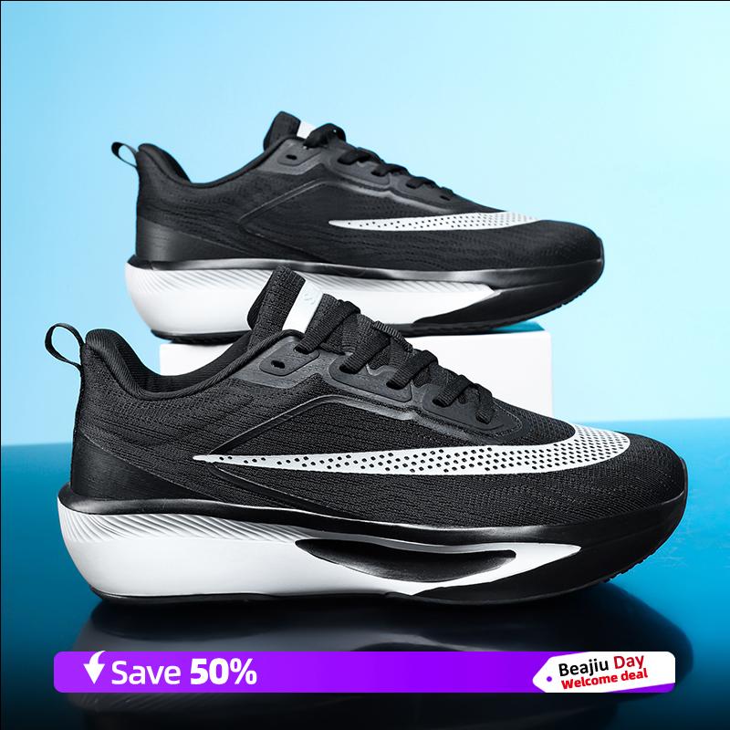 

Мужские спортивные кроссовки для бега с карбоновой пластиной для марафона на воздушной подушке, дышащие, легкие, удобные, атлетические, нескользящие 45 чёрный