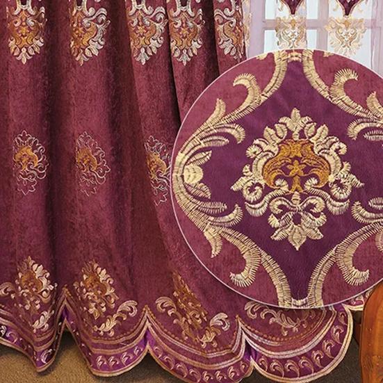 2PCS European-style Chenille Embroidered Thickening Blackout Curtains High-grade Living Room Bedroom Balcony Floor-to-ceiling Windows Nordic Curtains