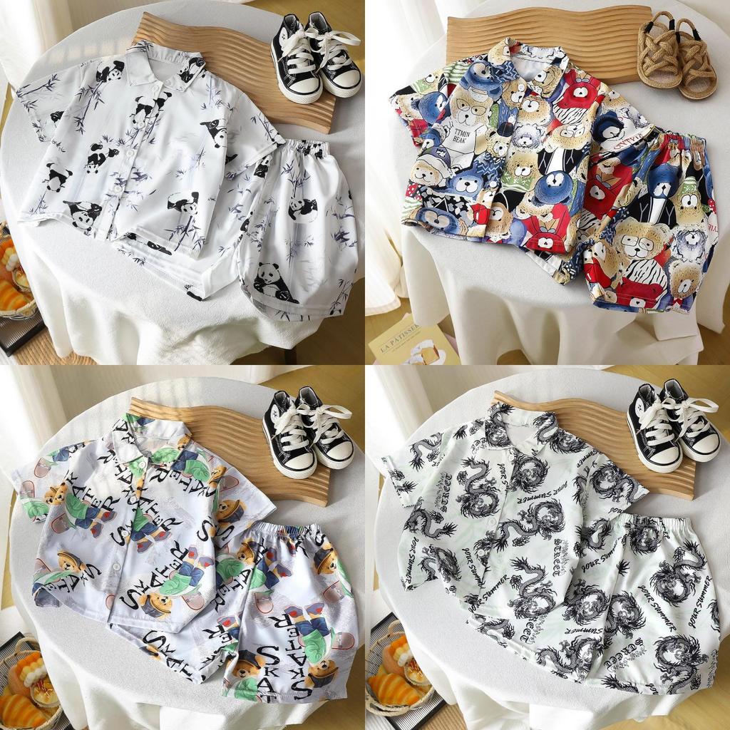 Vintage Shirt Boy Summer Fashion Chiffon Material Kids Short Sleeve Outfit For Children