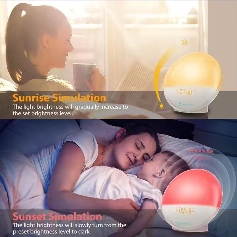 7 Colors Light Sunrise Sunset Simulation Light White Noise Alarm Clock With FM Radio Digital Clock Atmosphere Lamp Wake Up Light